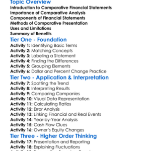 Comparative Financial Statements Worksheet Activity Booklet