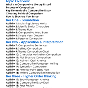 Comparative Literary Essays Worksheet Activity Booklet