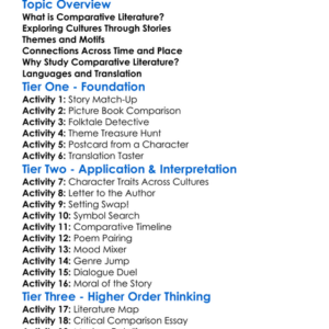 Comparative Literature Worksheet Activity Booklet