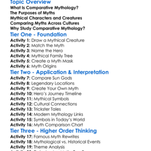 Comparative Mythology Worksheet Activity Booklet