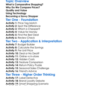 Comparative Shopping Worksheet Activity Booklet