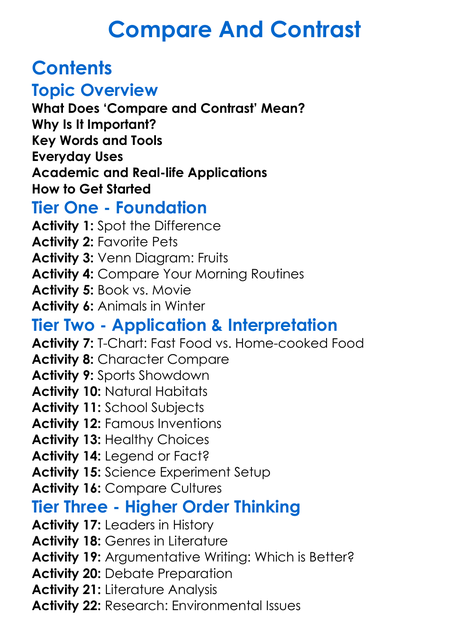 Compare And Contrast Worksheet Activity Booklet