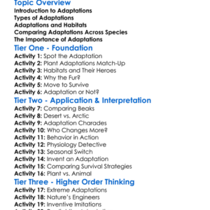 Comparing Adaptations Worksheet Activity Booklet