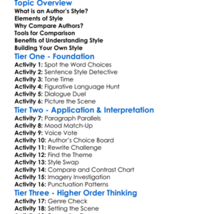 Comparing Authors Styles Worksheet Activity Booklet