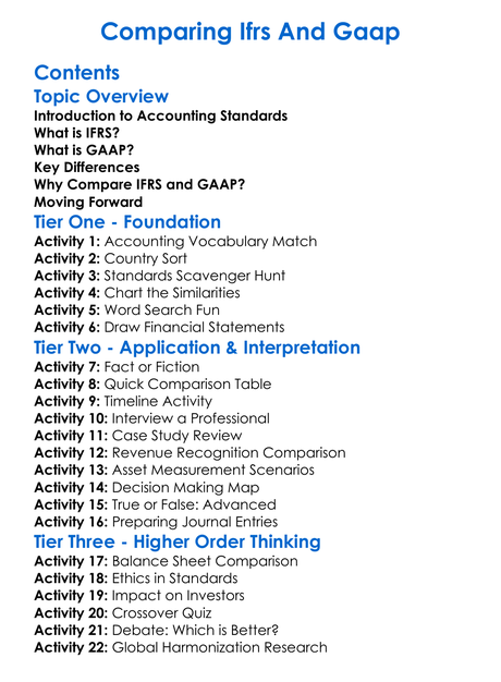 Comparing Ifrs And Gaap Worksheet Activity Booklet