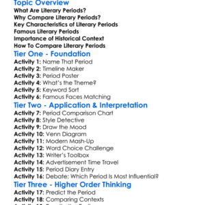 Comparing Literary Periods Worksheet Activity Booklet