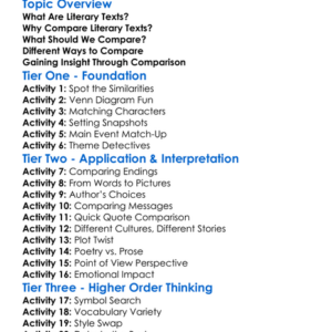 Comparing Literary Texts Worksheet Activity Booklet