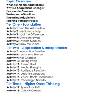 Comparing Media Adaptations Worksheet Activity Booklet