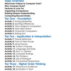 Comparing Texts Worksheet Activity Booklet