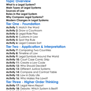 Comparison Of Legal Systems Worksheet Activity Booklet