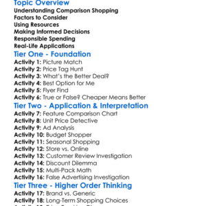 Comparison Shopping Worksheet Activity Booklet