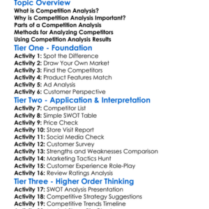 Competition Analysis Worksheet Activity Booklet