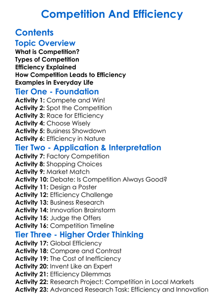 Competition And Efficiency Worksheet Activity Booklet