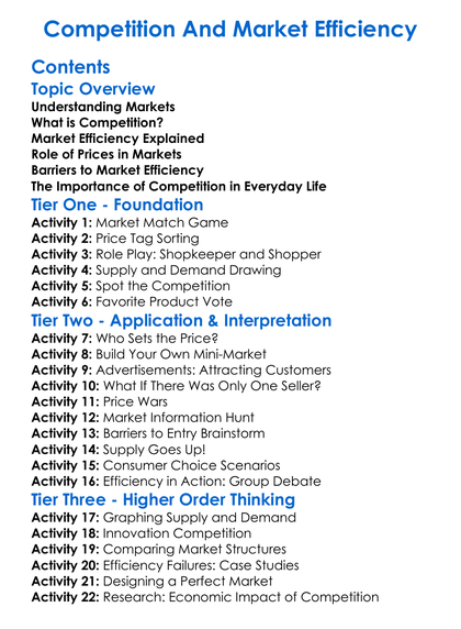 Competition And Market Efficiency Worksheet Activity Booklet
