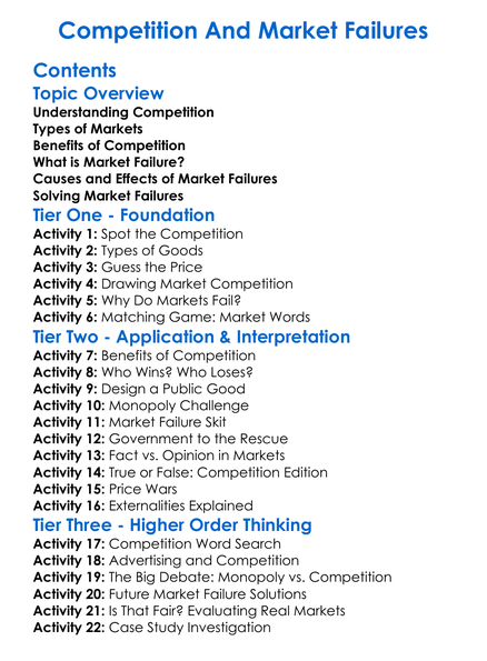 Competition And Market Failures Worksheet Activity Booklet