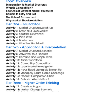 Competition And Market Structure Worksheet Activity Booklet