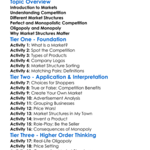 Competition And Market Structures Worksheet Activity Booklet