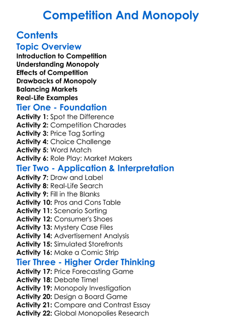 Competition And Monopoly Worksheet Activity Booklet
