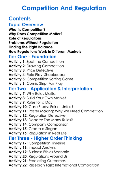 Competition And Regulation Worksheet Activity Booklet