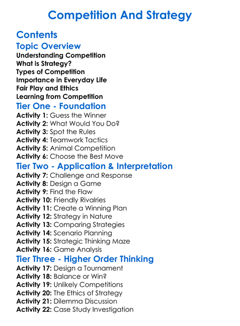 Competition And Strategy Worksheet Activity Booklet