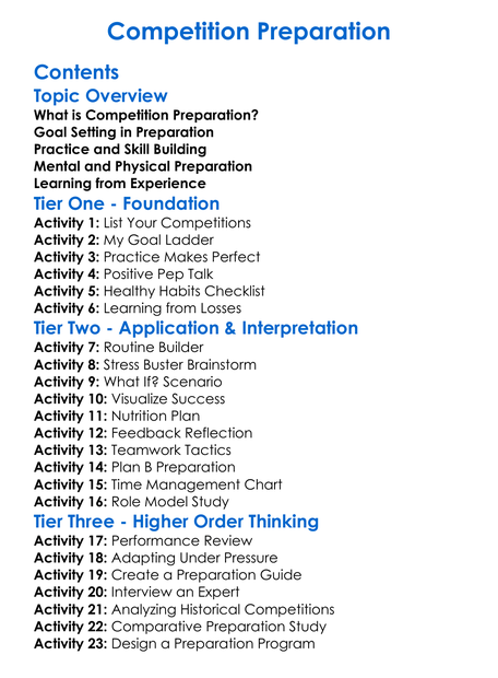 Competition Preparation Worksheet Activity Booklet