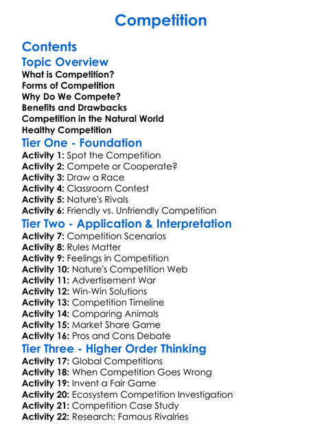 Competition Worksheet Activity Booklet