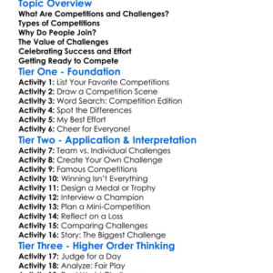 Competitions And Challenges Worksheet Activity Booklet
