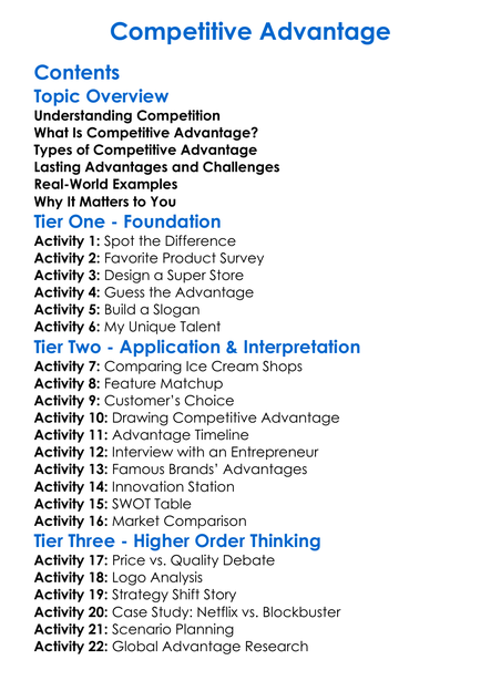 Competitive Advantage Worksheet Activity Booklet