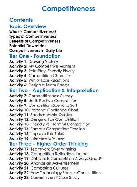 Competitiveness Worksheet Activity Booklet