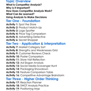 Competitor Analysis Worksheet Activity Booklet
