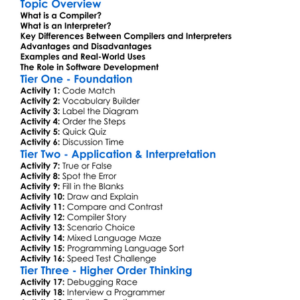 Compiler And Interpreter Concepts Worksheet Activity Booklet