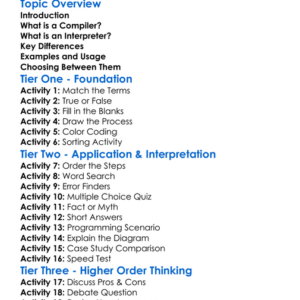 Compiler Vs Interpreter Worksheet Activity Booklet