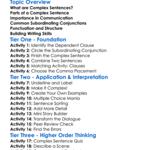 Complex Sentences Worksheet Activity Booklet