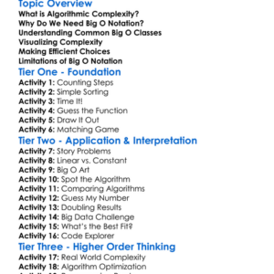 Complexity And Big O Notation Worksheet Activity Booklet
