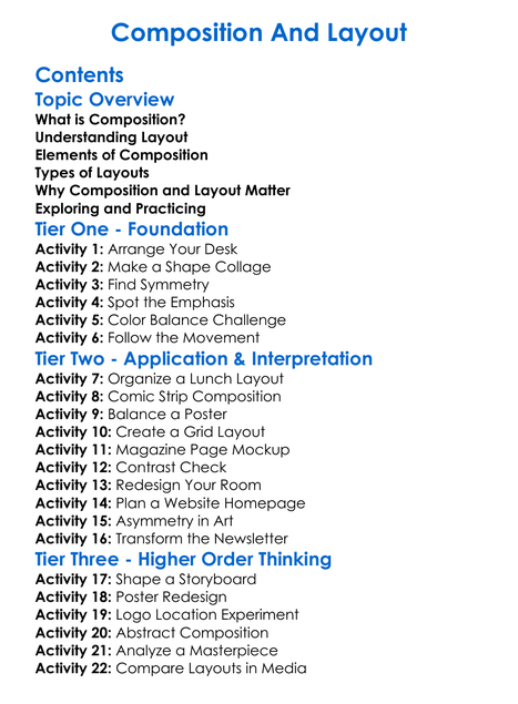 Composition And Layout Worksheet Activity Booklet