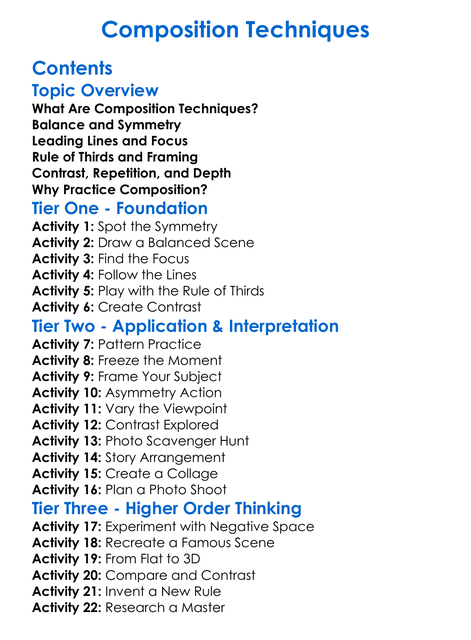 Composition Techniques Worksheet Activity Booklet