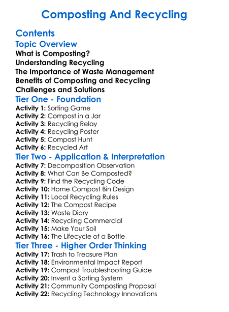Composting And Recycling Worksheet Activity Booklet