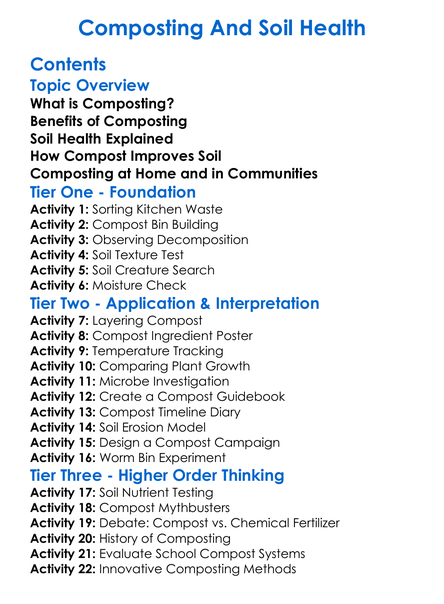 Composting And Soil Health Worksheet Activity Booklet