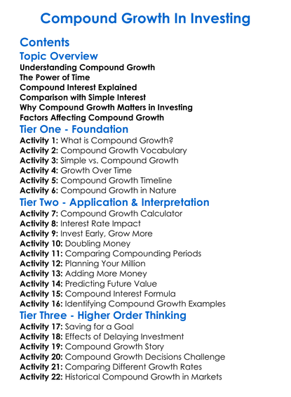 Compound Growth In Investing Worksheet Activity Booklet