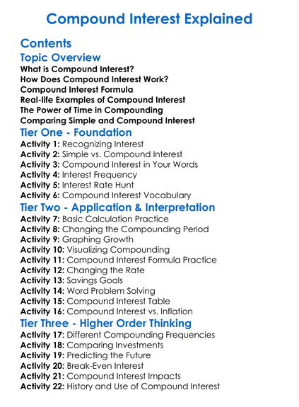 Compound Interest Explained Worksheet Activity Booklet