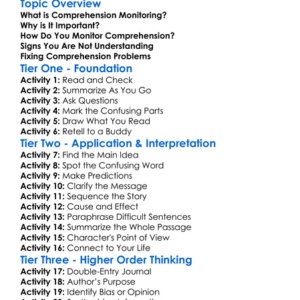 Comprehension Monitoring Worksheet Activity Booklet