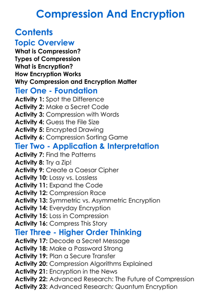 Compression And Encryption Worksheet Activity Booklet