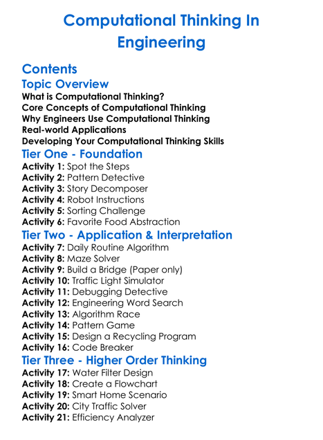 Computational Thinking In Engineering Worksheet Activity Booklet