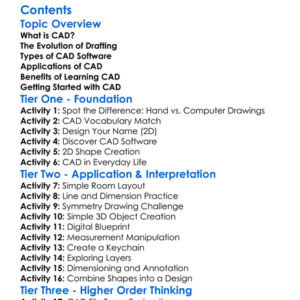Computer Aided Design Cad Basics Worksheet Activity Booklet