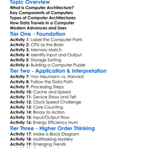 Computer Architecture Worksheet Activity Booklet