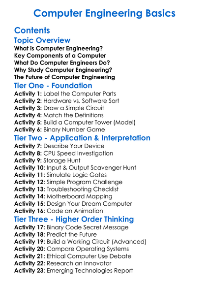 Computer Engineering Basics Worksheet Activity Booklet