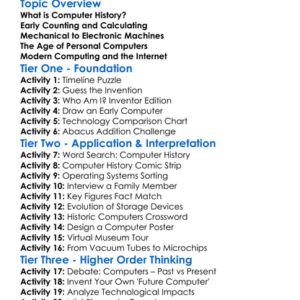 Computer History Worksheet Activity Booklet