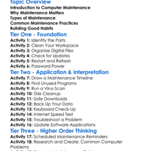 Computer Maintenance Worksheet Activity Booklet