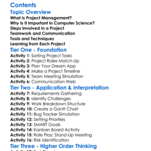 Computer Science Project Management Worksheet Activity Booklet
