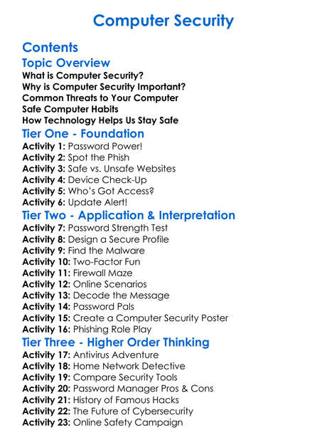 Computer Security Worksheet Activity Booklet